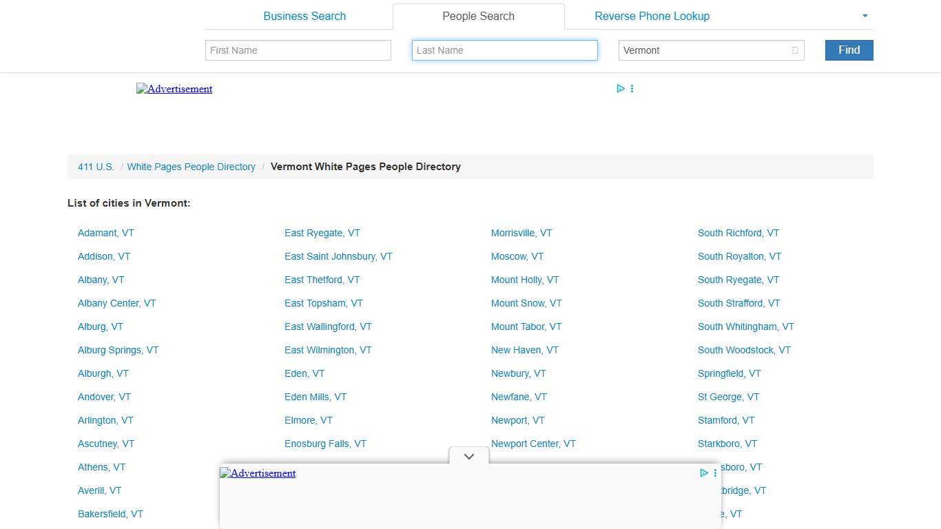 Vermont White Pages People Directory - 411.info™